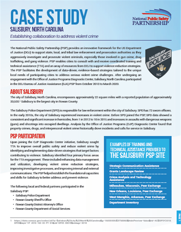 PSP Case Study Salisbury, North Carolina PSP Clearinghouse